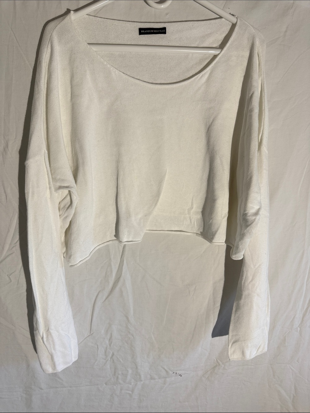 Brandy Melville White Cropped Scoop-Neck Long Sleeve Top
